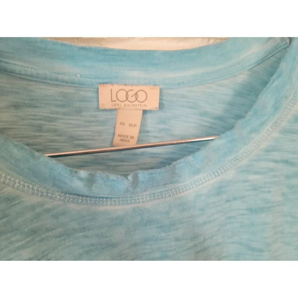 LOGO Lori Goldstein QVC Womens Dress XLP Mini Short Sleeve Blue Heather BLU247E